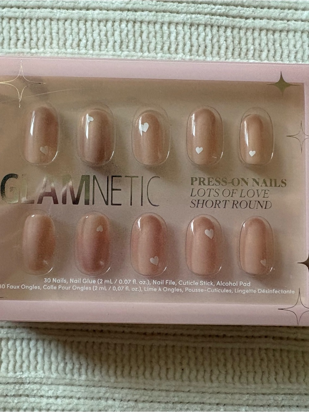 Glamnetic Lots of Love Short Round Press-On Nails - Tan with White Hearts Rare